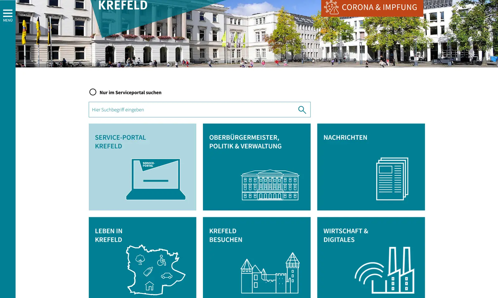 Screenshot von der Webseite "Stadt Krefeld"