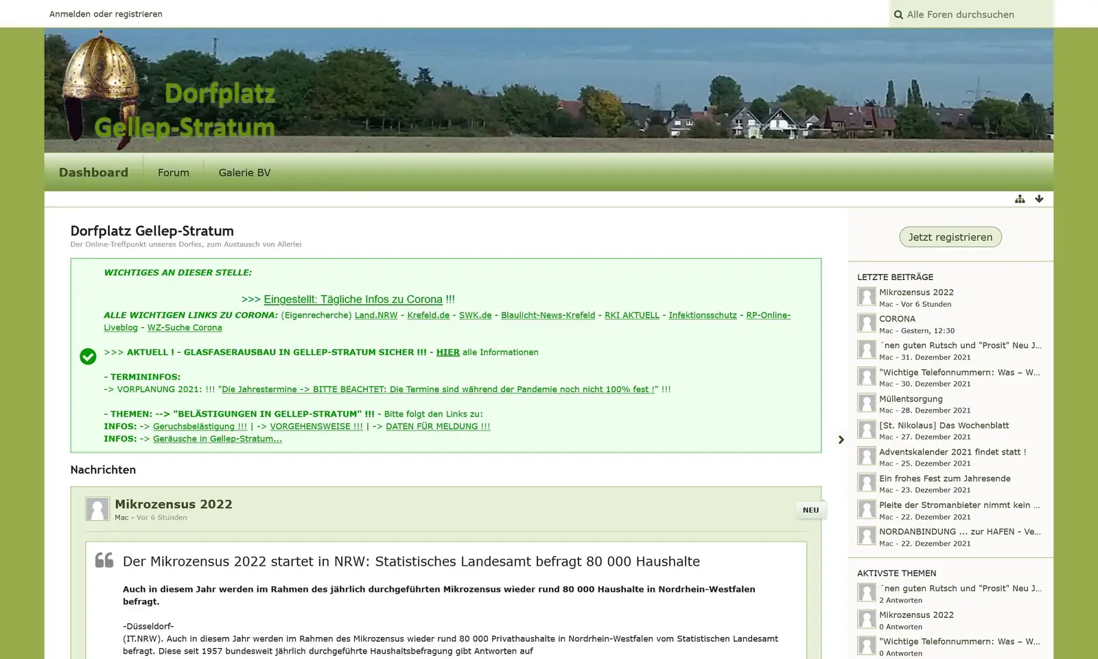 Screenshot von der Webseite "Dorfplatz Gellep-Stratum"