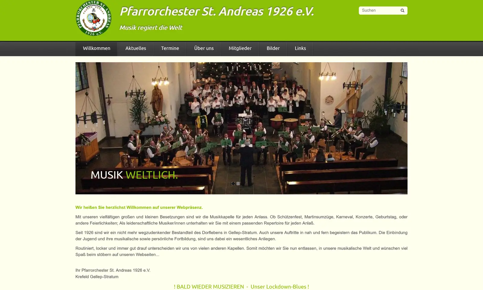 Screenshot von der Webseite "Pfarrorchester St. Andreas 1926 Gellep-Stratum"