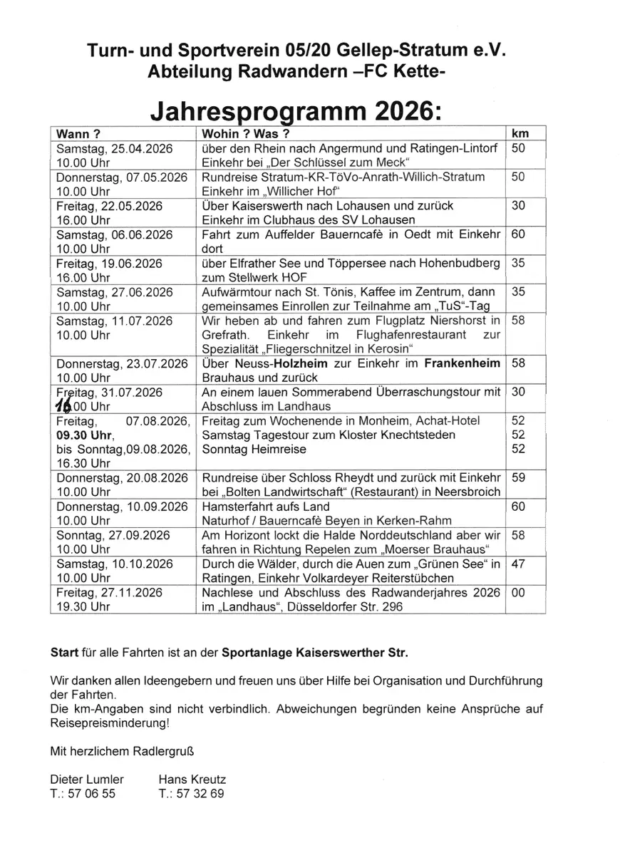 Jahresprogramm FC Kette 2026
