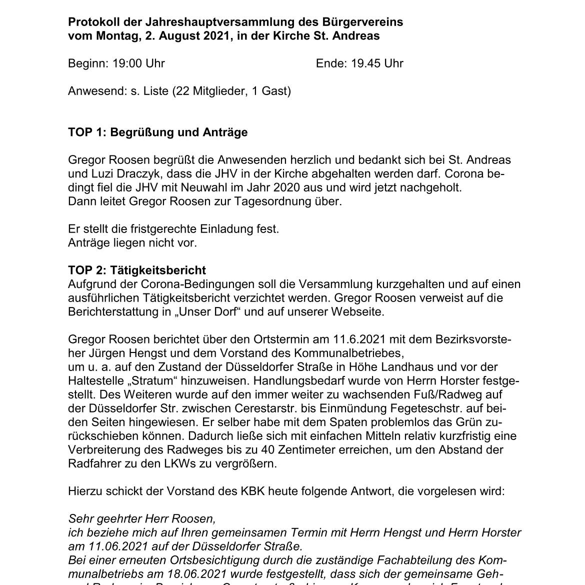 Protokoll JHV 2021 des BVGS